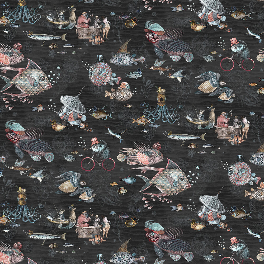 Sea Life Wallpaper - Charcoal & Pink - by Brand McKenzie