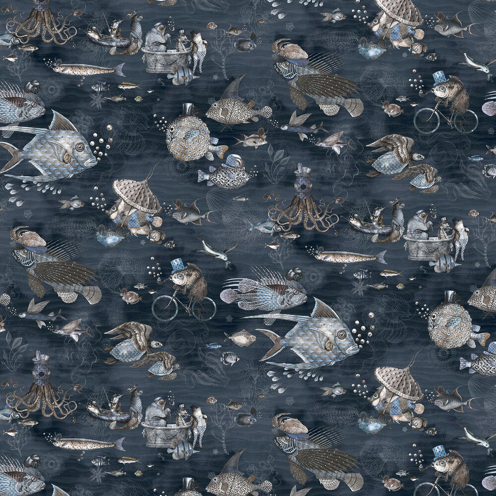 Sea Life Wallpaper - Navy - by Brand McKenzie