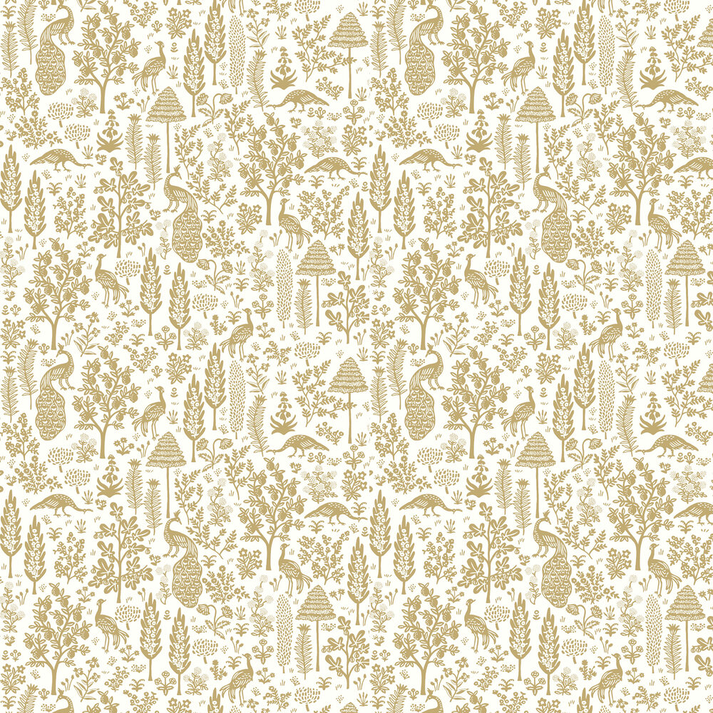 Menagerie Toile Wallpaper - White & Metallic Gold - by Rifle Paper Co.