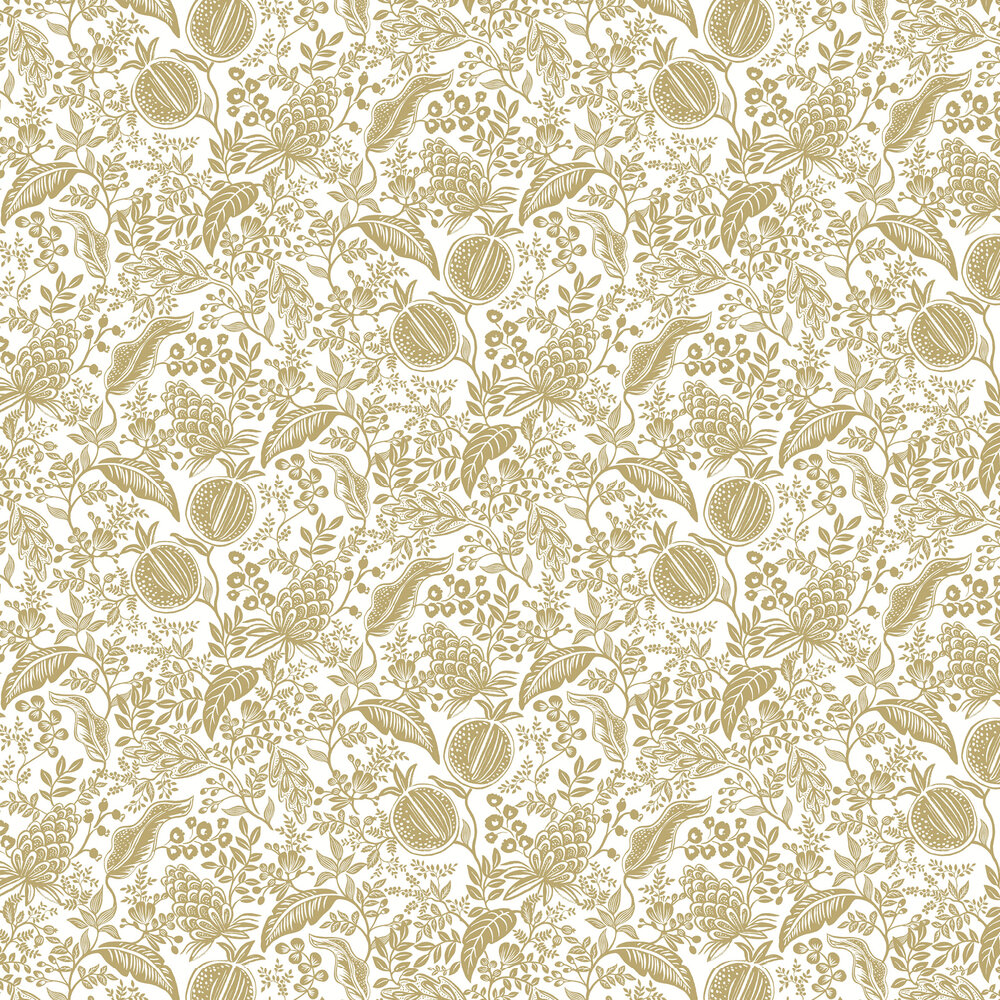 Pomegranate Wallpaper - White & Metallic Gold - by Rifle Paper Co.
