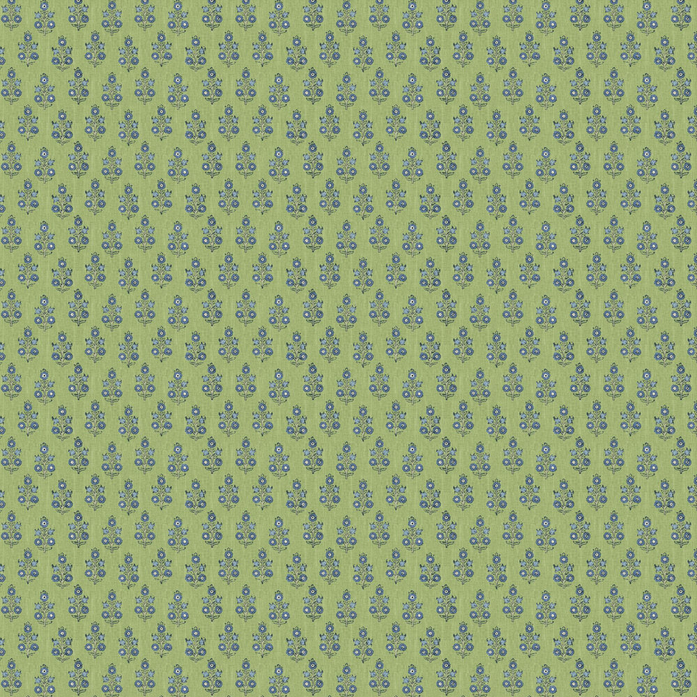 Poppy Sprig Wallpaper - Green / Blue - by G P & J Baker