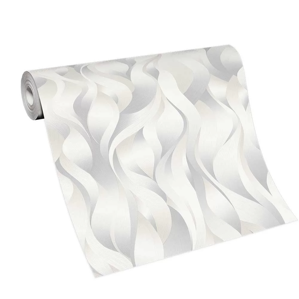 Curls by Elle Decor - White / Silver - Wallpaper : Wallpaper Direct
