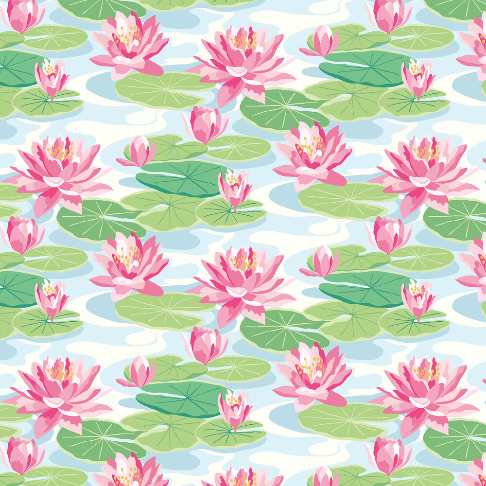Waterlily Wallpaper - Sky & Rose - by Ohpopsi