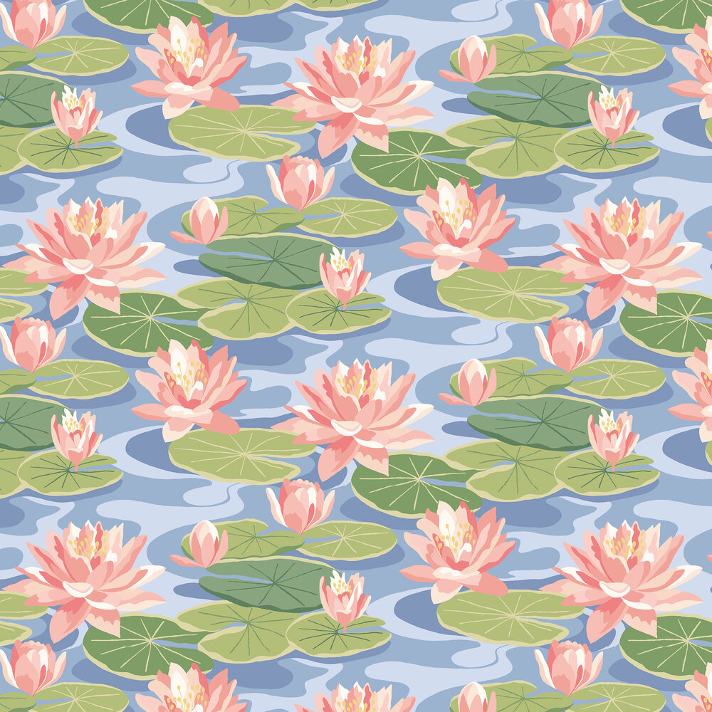 Waterlily Wallpaper - Cornflower - by Ohpopsi