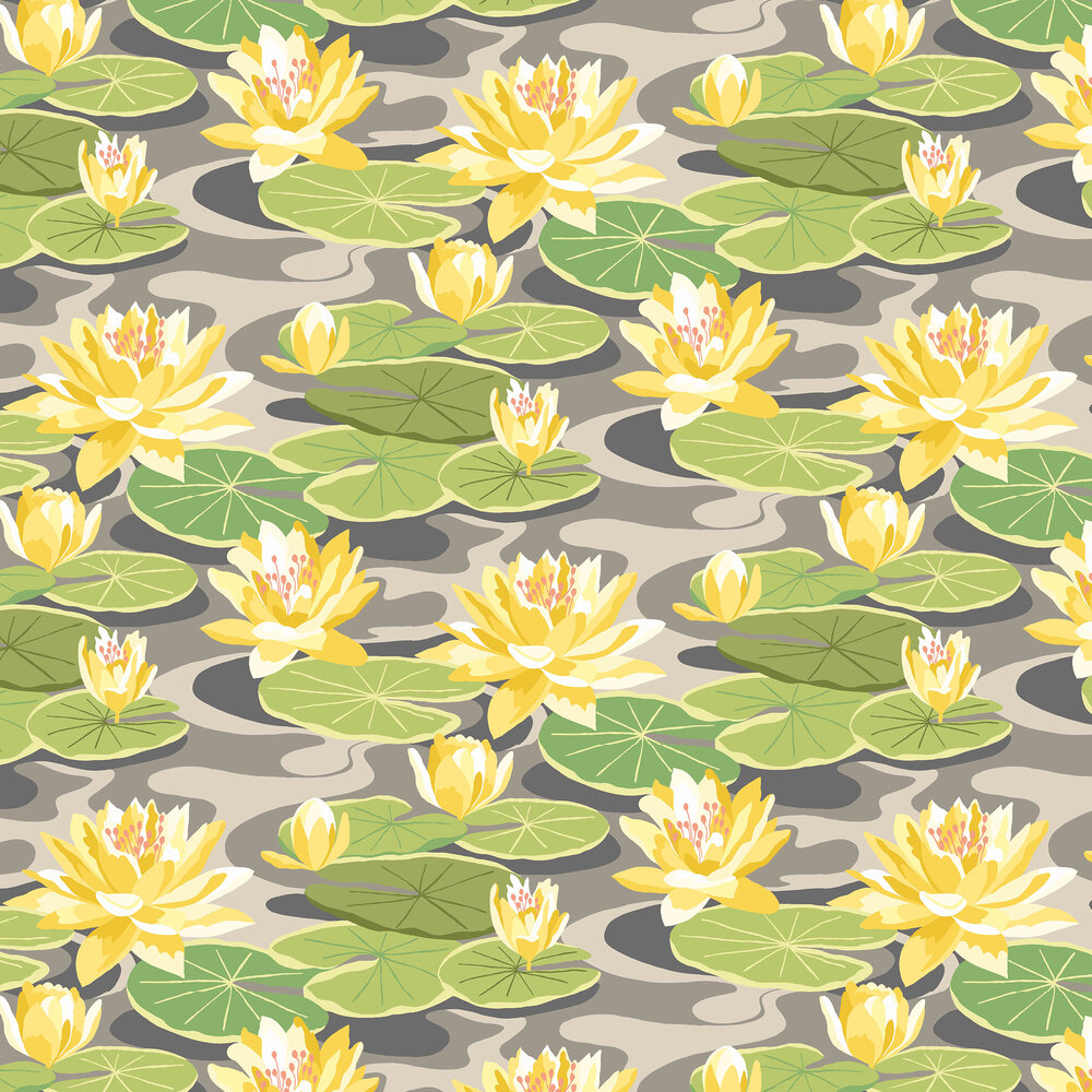 Waterlily Wallpaper - Charcoal & Mustard  - by Ohpopsi