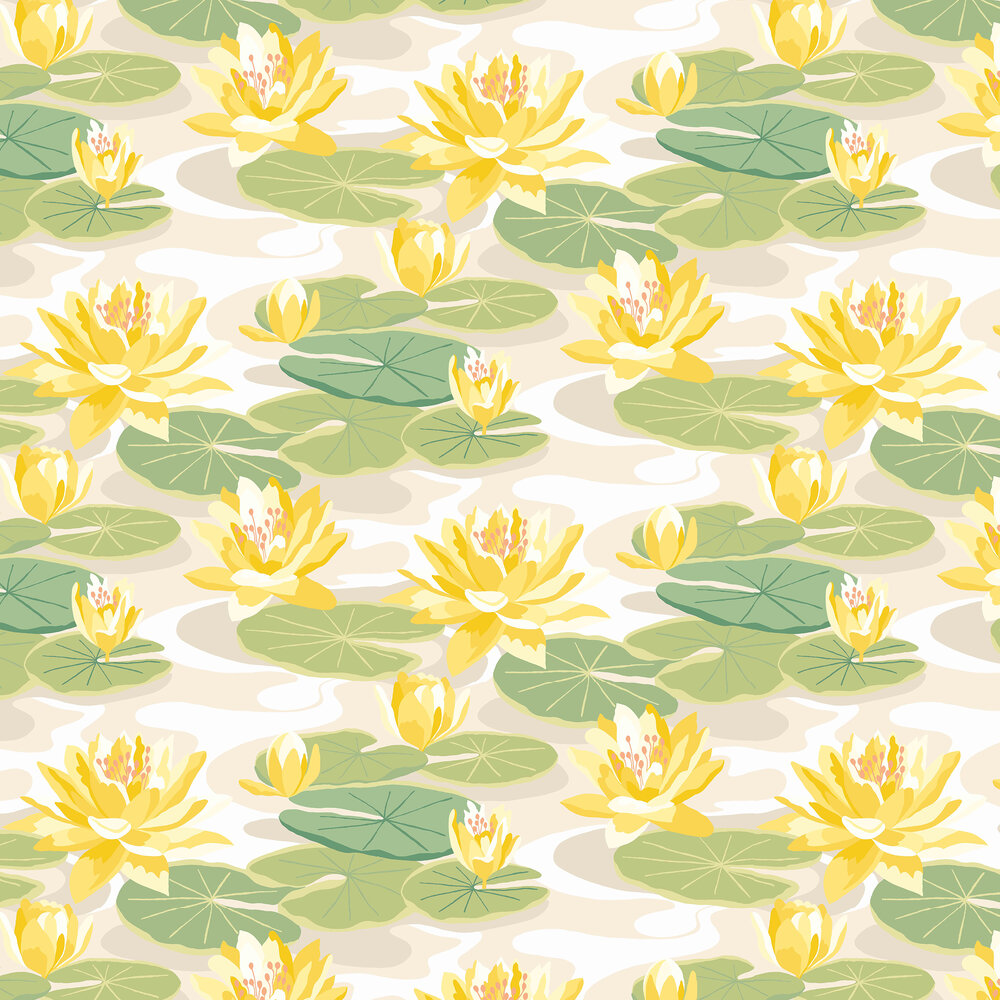 Waterlily Wallpaper - Linen & Amber - by Ohpopsi