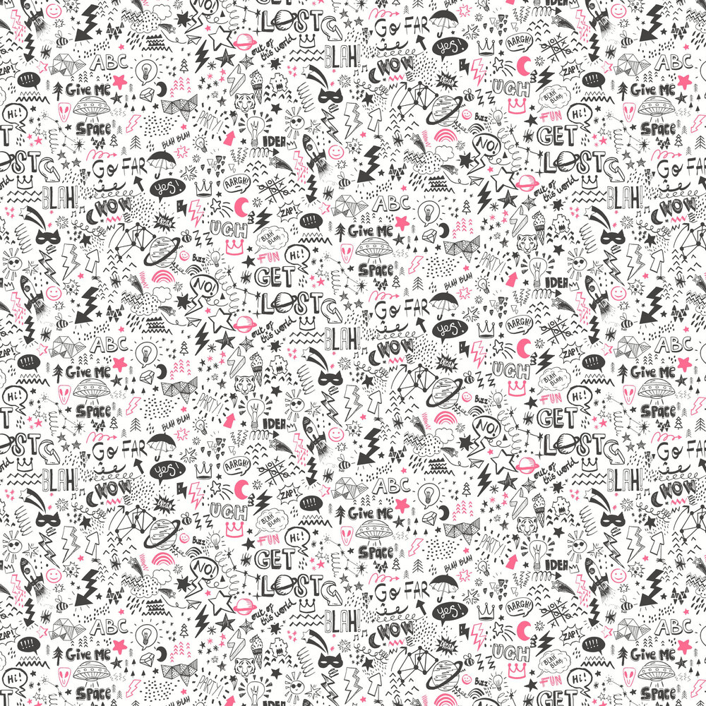 Doodle Wallpaper - White / Neon Pink - by Albany