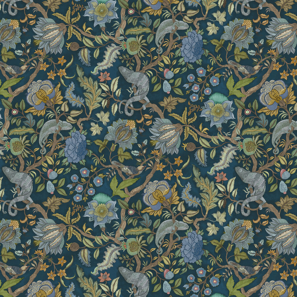 Chameleon Trail Wallpaper - Bright Blues and Green - by Josephine Munsey