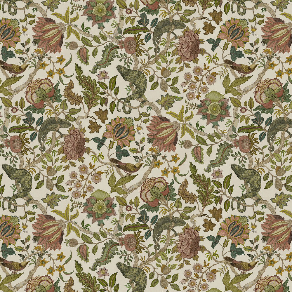 Chameleon Trail Wallpaper - Dusty Pinks and Olive - by Josephine Munsey