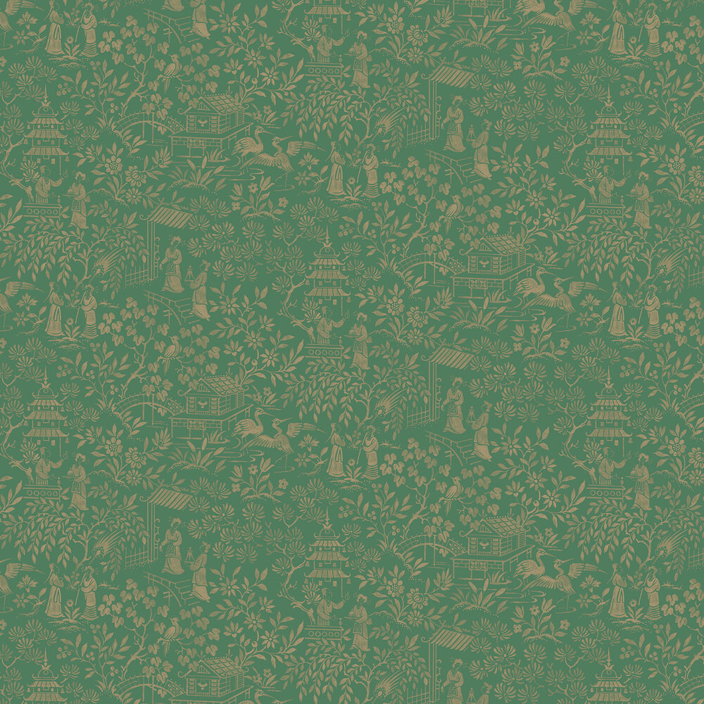 Oriental Garden Wallpaper - Emerald - by Boråstapeter