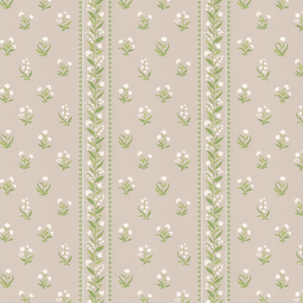 Petit Dapuri Wallpaper - White/ Green/ Stone - by Nina Campbell