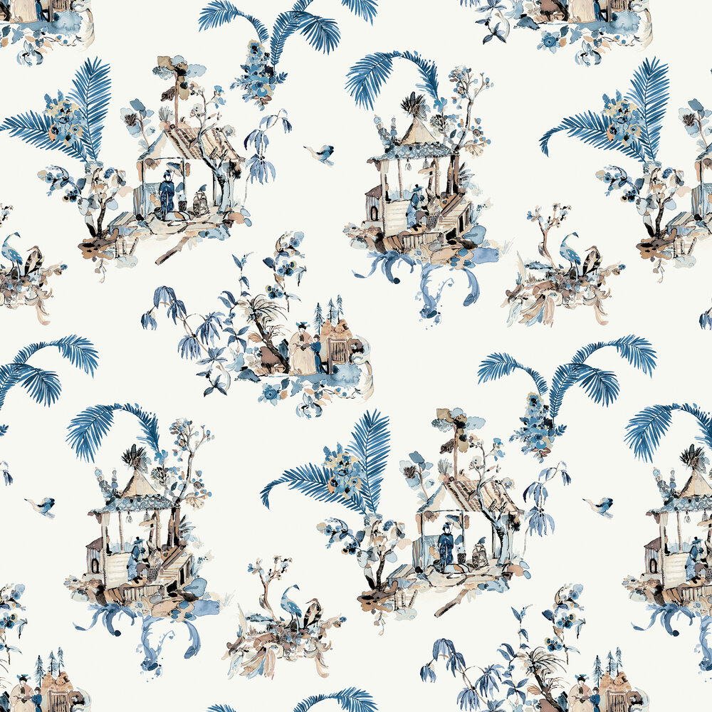 Toile Chinoise Wallpaper - indigo/ Chocolate - by Nina Campbell