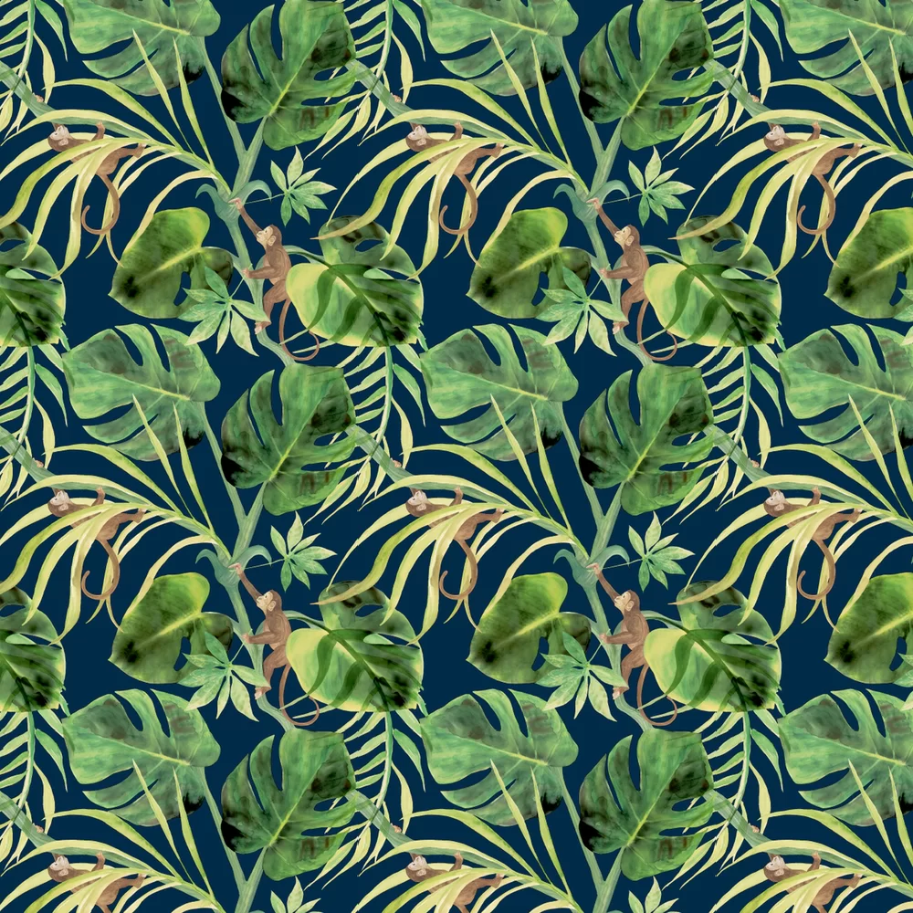 Monkey Business by Clarke & Clarke - Indigo - Wallpaper : Wallpaper Direct