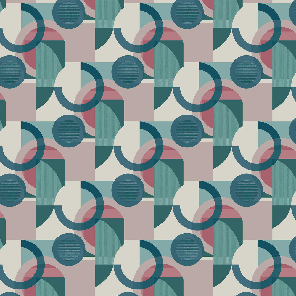 Retro Shapes Geo Wallpaper - Teal - by Next