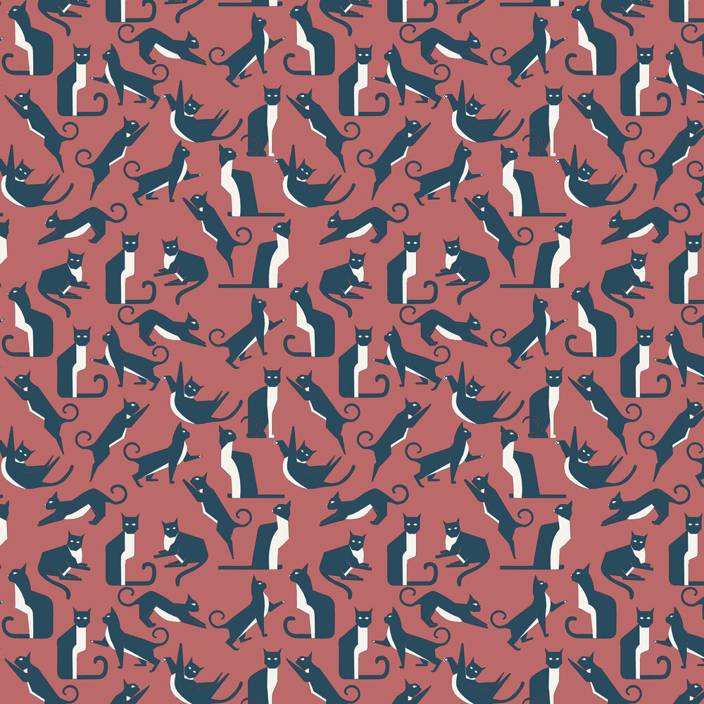 Geo Cat Wallpaper - Terracotta / Coral - by Furn.