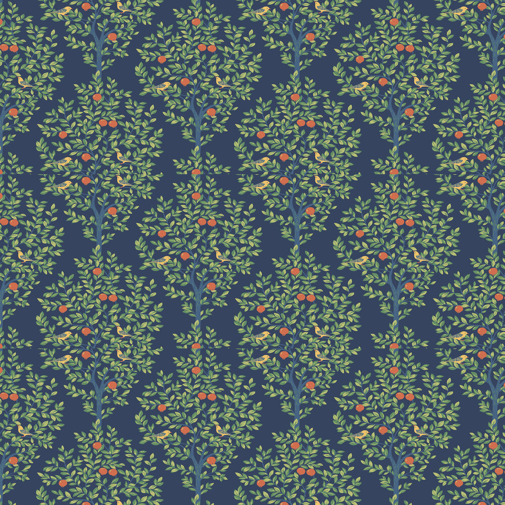 Fruit Tree Wallpaper - Navy Blue - by NextWall