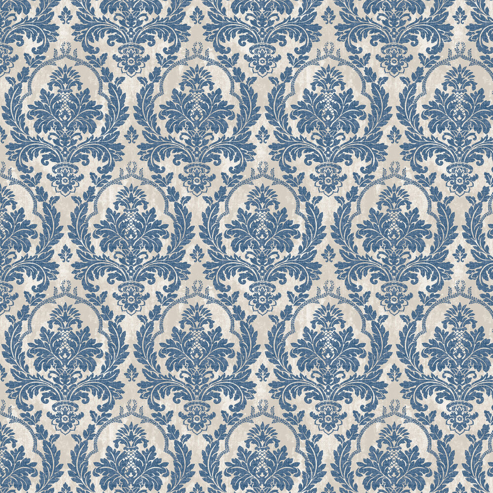 Damasco Platino Wallpaper - Blue Silver - by Galerie