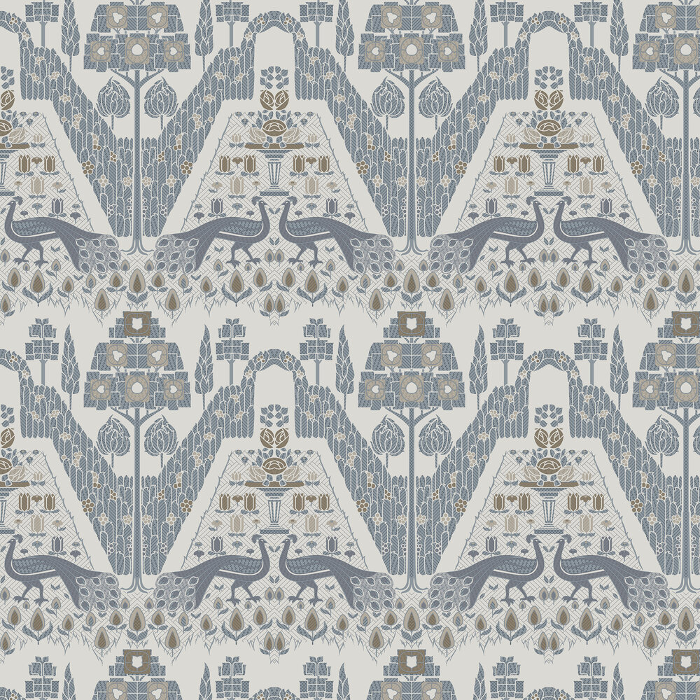Peacock Topiary Wallpaper - Monochrome - by 1838 Wallcoverings