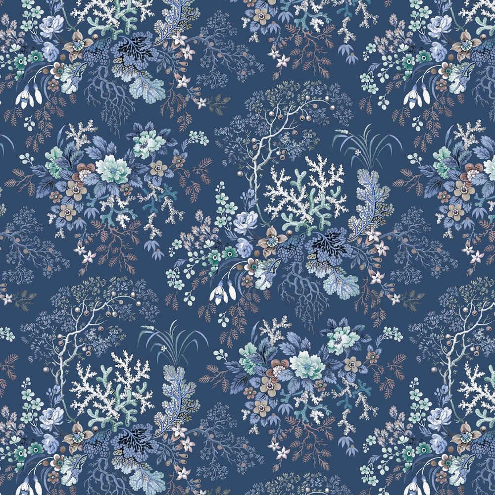 Kilburn's Coral Wallpaper - Ocean Blue - by 1838 Wallcoverings