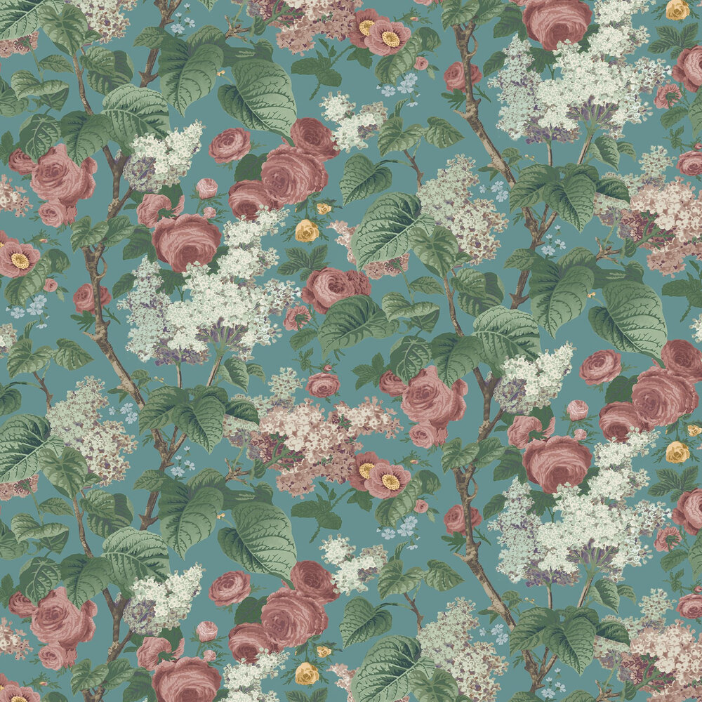 Floribunda Wallpaper - Teal - by 1838 Wallcoverings