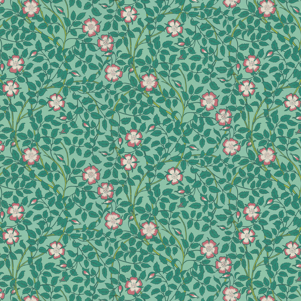 Briar Rose Wallpaper - Green Verditer - by Little Greene