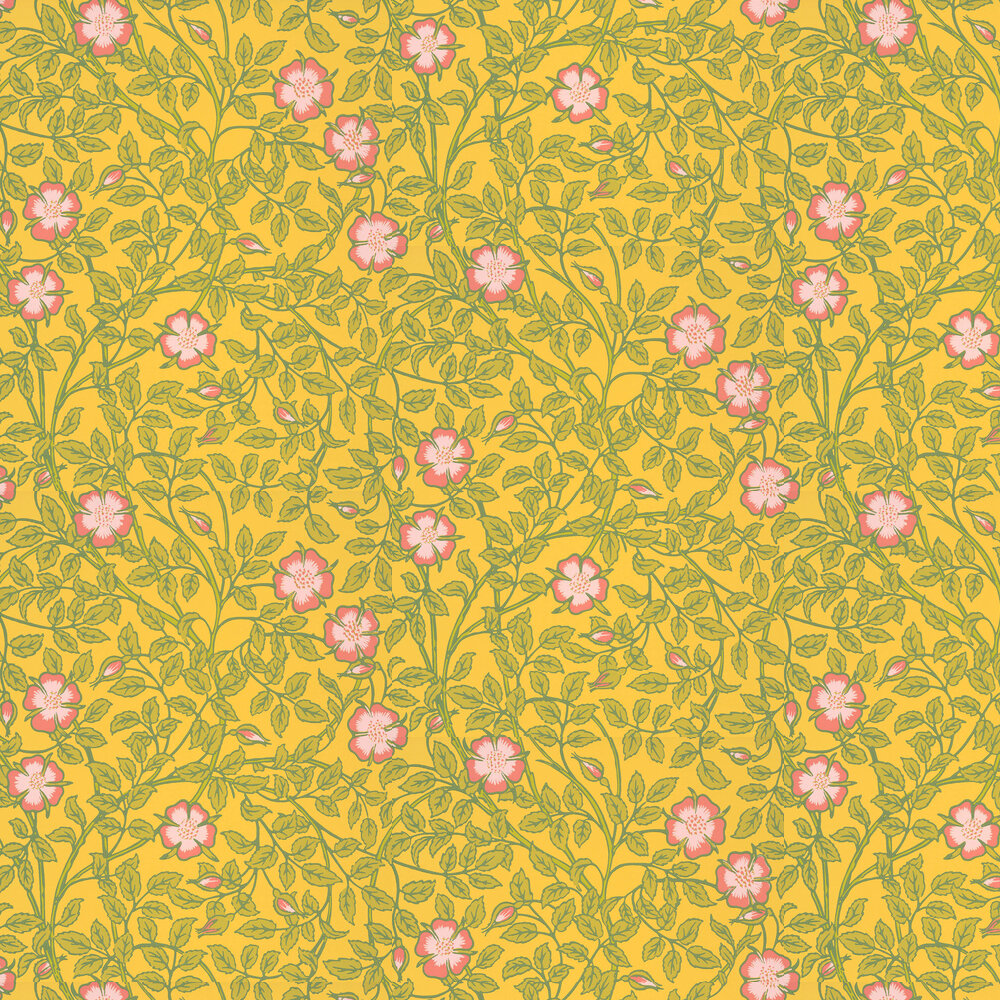 Briar Rose Wallpaper - Indian Yellow - by Little Greene