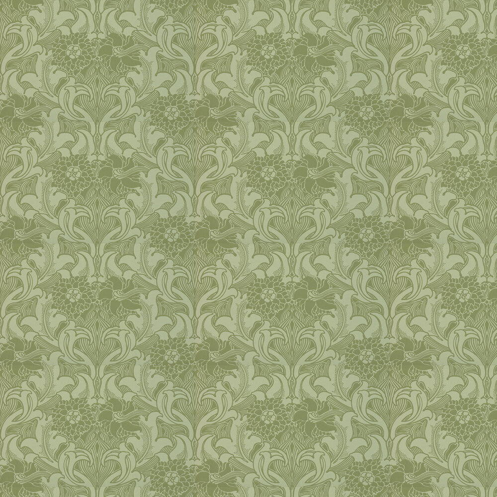 Dahlia Scroll Wallpaper - Pea Green - by Little Greene