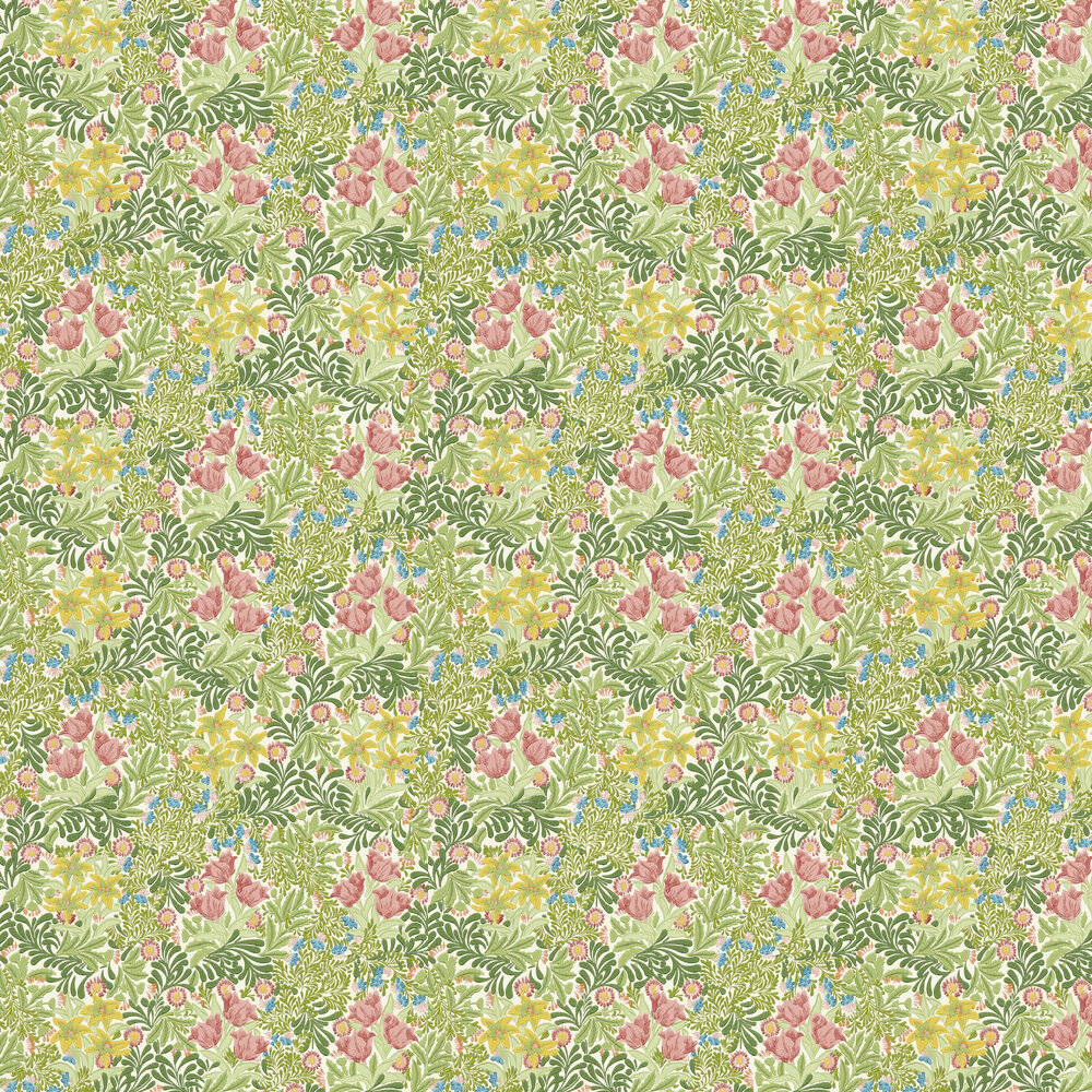 Bower Wallpaper - Boughs Green / Rose - by Morris