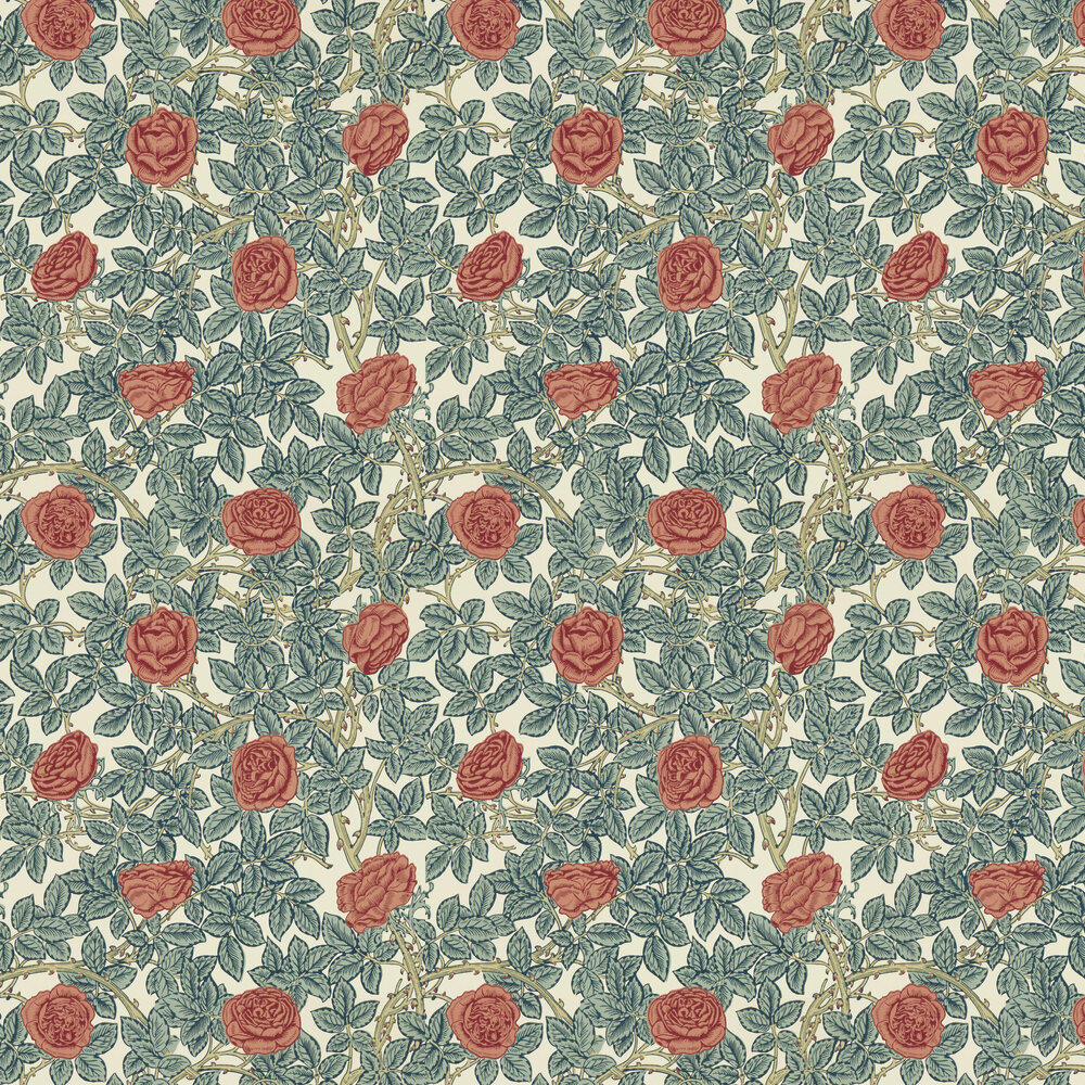 Rambling Rose Wallpaper - Emery Blue / Spring Thicket - by Morris