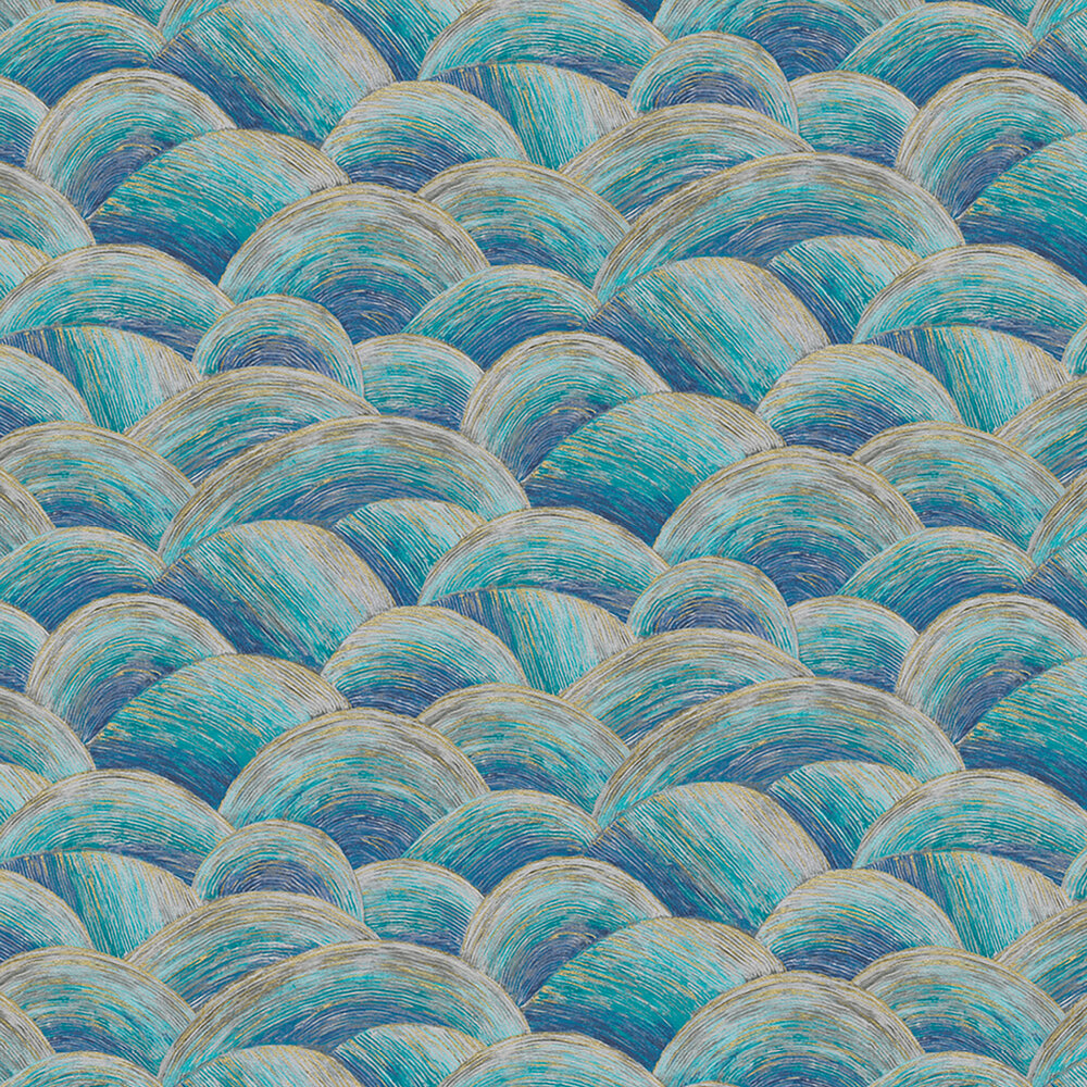 Miami Waves Wallpaper - Blue - by Metropolitan Stories