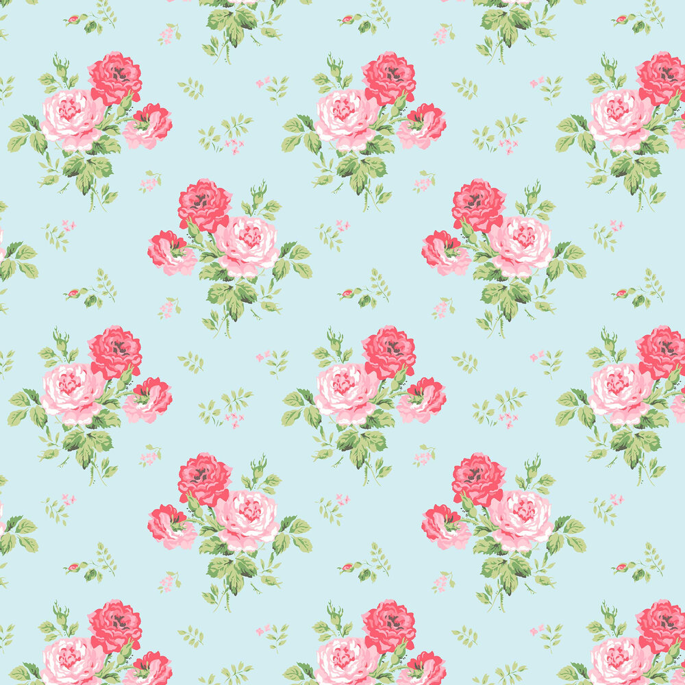 Antique Rose Wallpaper - Duck Egg - by Cath Kidston 