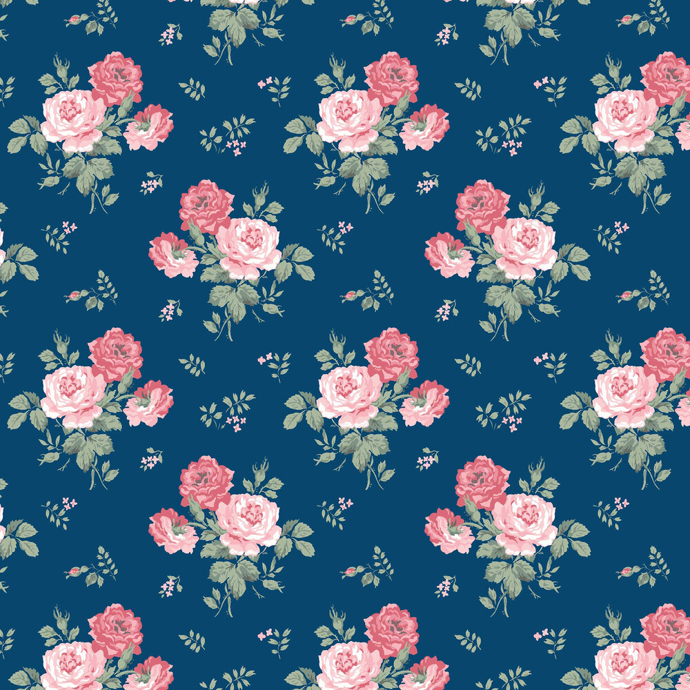 Antique Rose Wallpaper - Navy - by Cath Kidston 