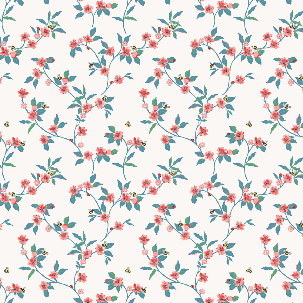 Greenwich Flowers Wallpaper - Cream & Red - by Cath Kidston 