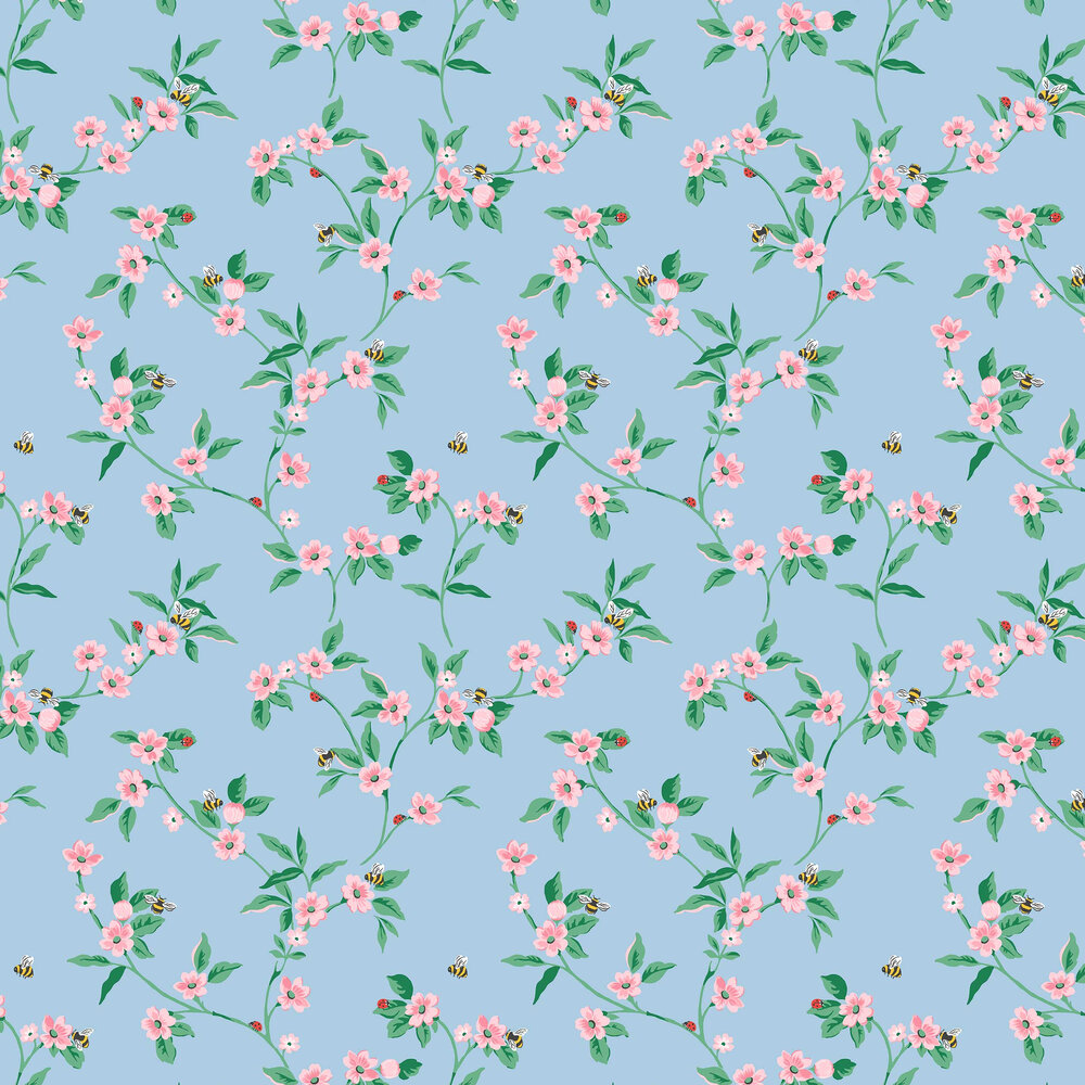 Greenwich Flowers Wallpaper - Blue & Pink - by Cath Kidston 