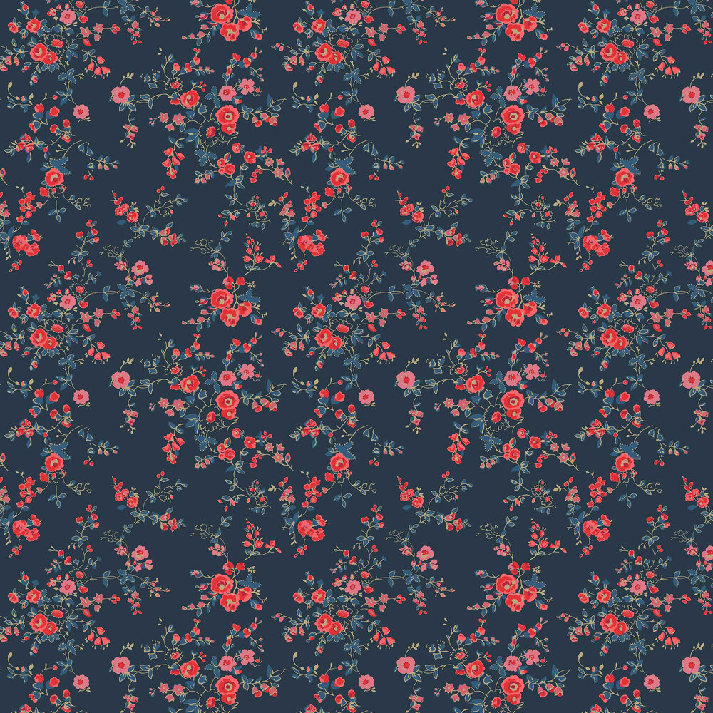 Millfield Blossom Wallpaper - Navy Blue - by Cath Kidston 