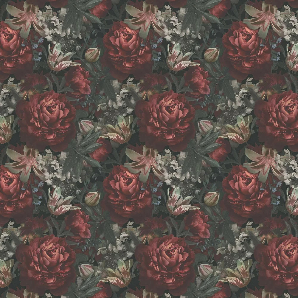 Antique Floral Motif by Galerie - Red - Wallpaper : Wallpaper Direct