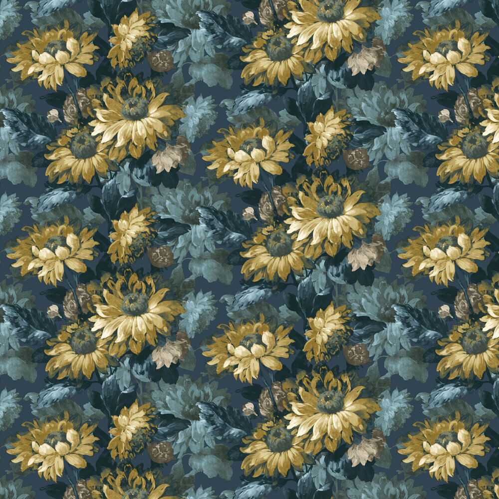 Sunforest Wallpaper - Denim / Ochre - by Clarke & Clarke
