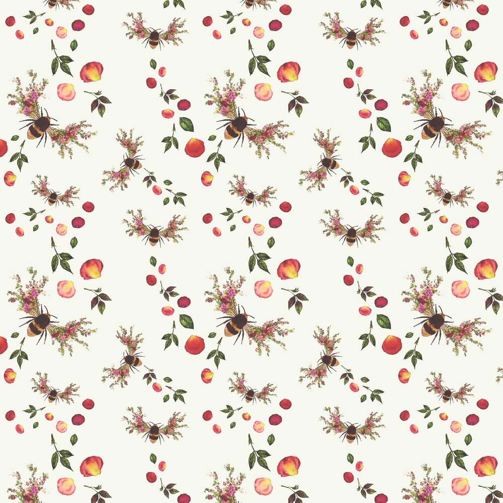 Bee Bloom Wallpaper - Pearl White - by Hattie Lloyd