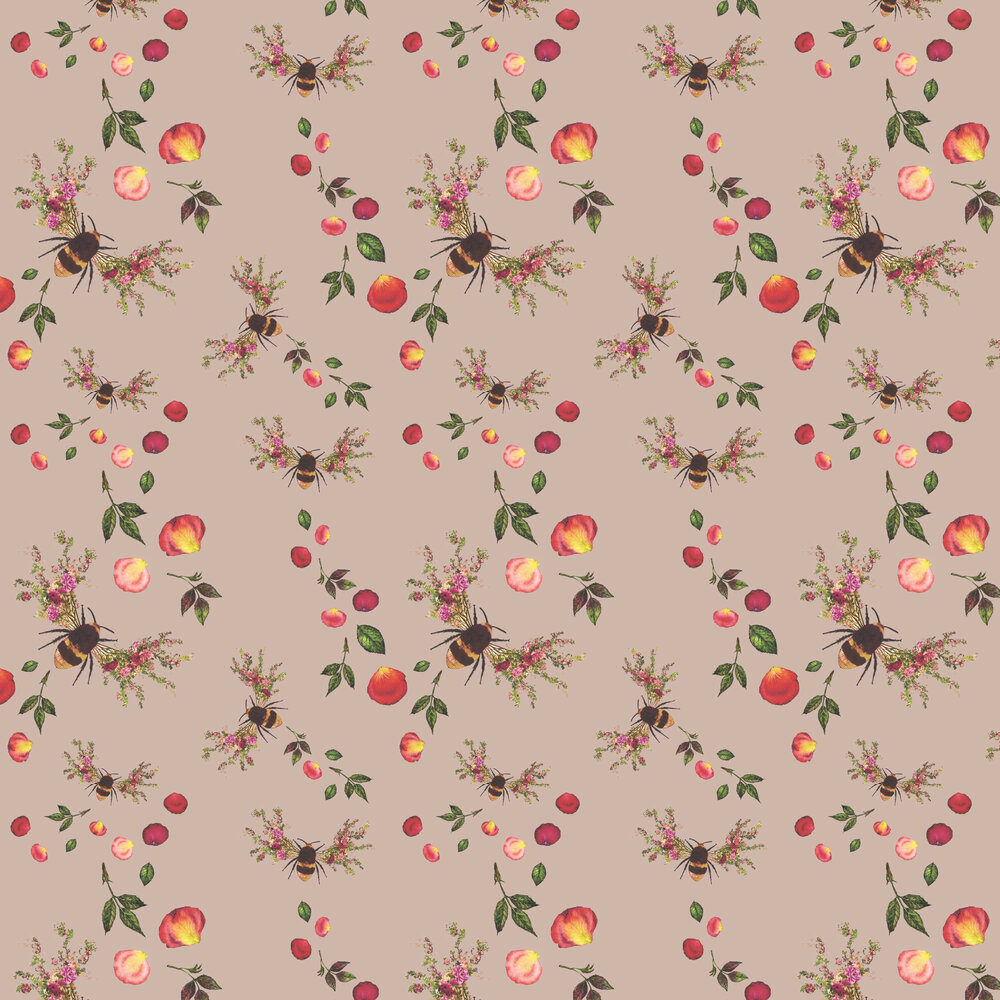 Bee Bloom Wallpaper - Dusky Pink - by Hattie Lloyd
