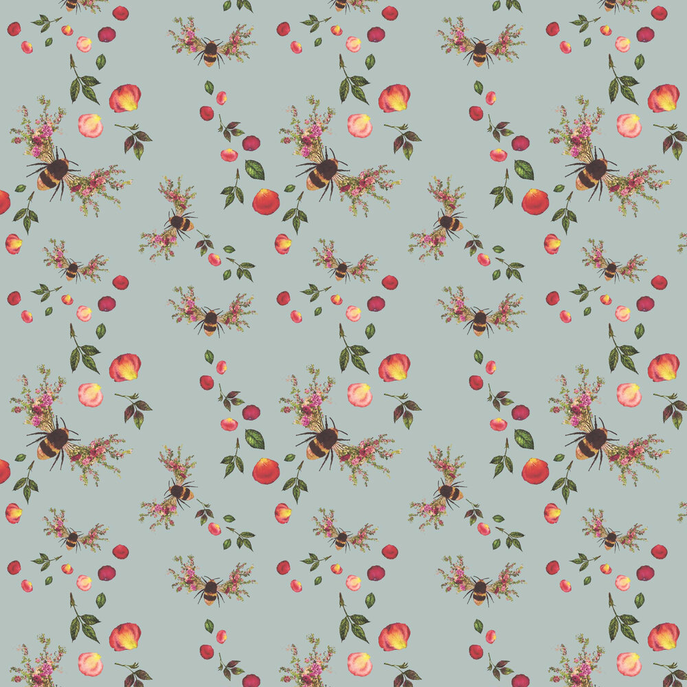 Bee Bloom Wallpaper - Duck Egg - by Hattie Lloyd