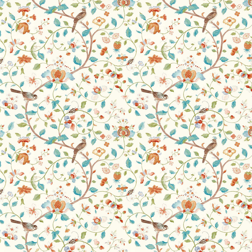 Arils Garden Wallpaper - Teal / Russet - by Sanderson