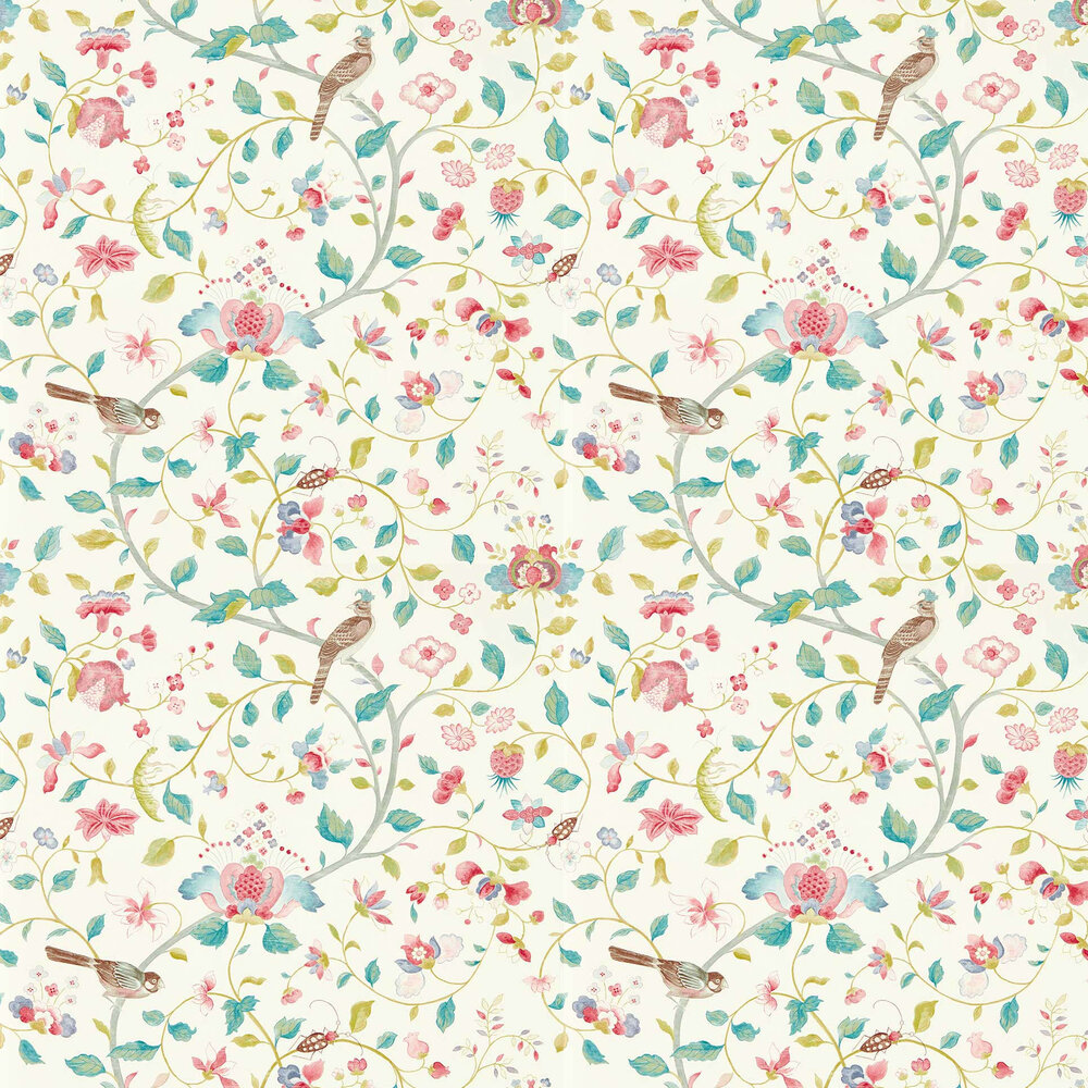 Arils Garden by Sanderson - Blue Clay / Pink - Wallpaper : Wallpaper Direct