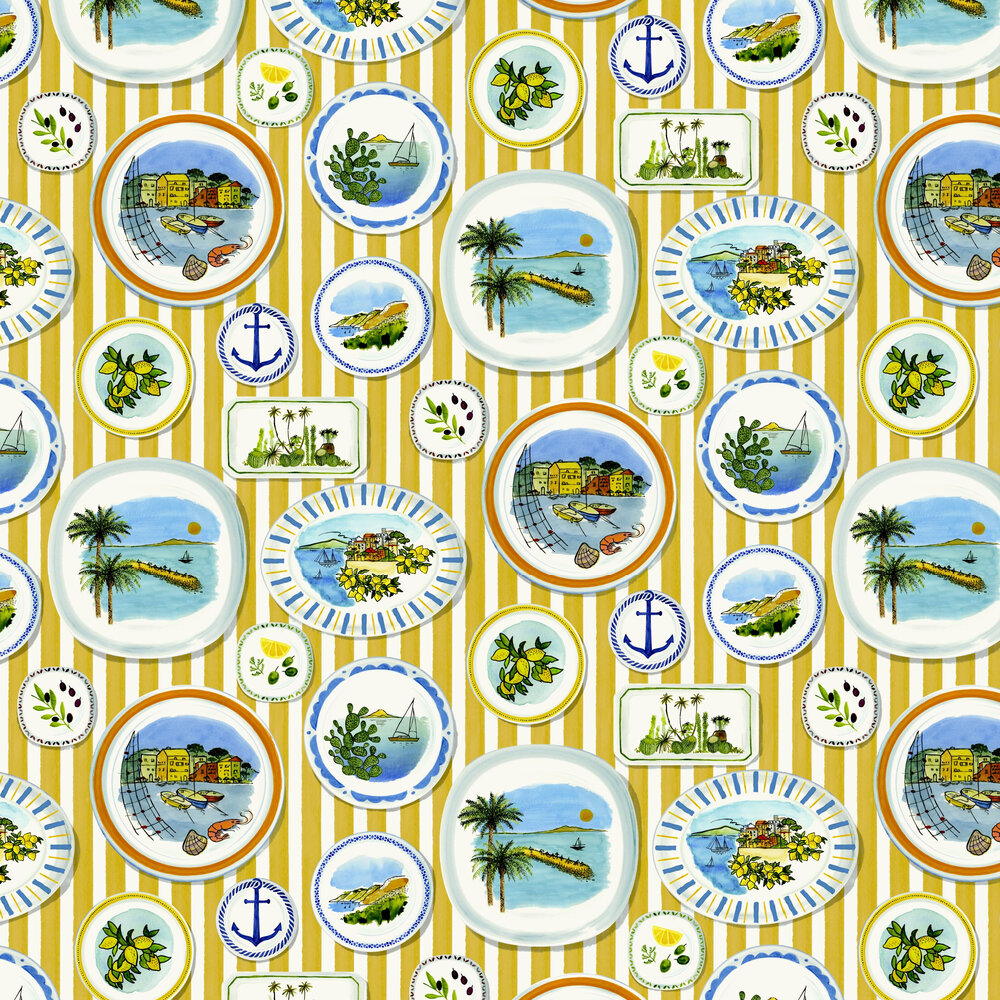 Porcellana Wallpaper - Mustard - by Mini Moderns