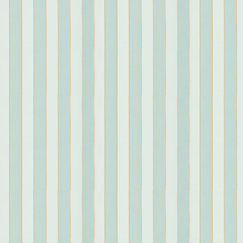 Regency Stripe Flock Wallpaper - Aqua/ Gold - by Osborne & Little
