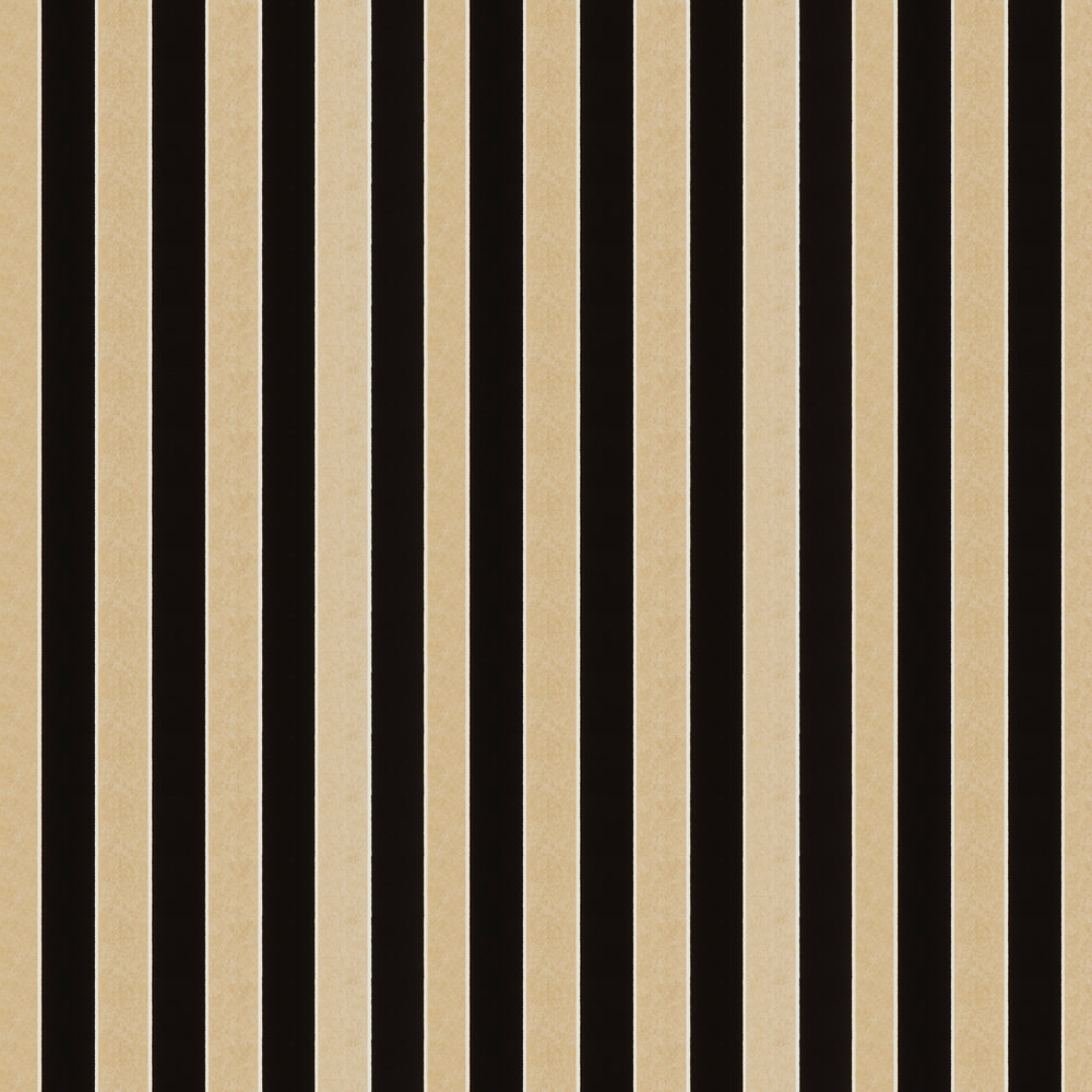 Regency Stripe Flock Wallpaper - Gold/ Black - by Osborne & Little