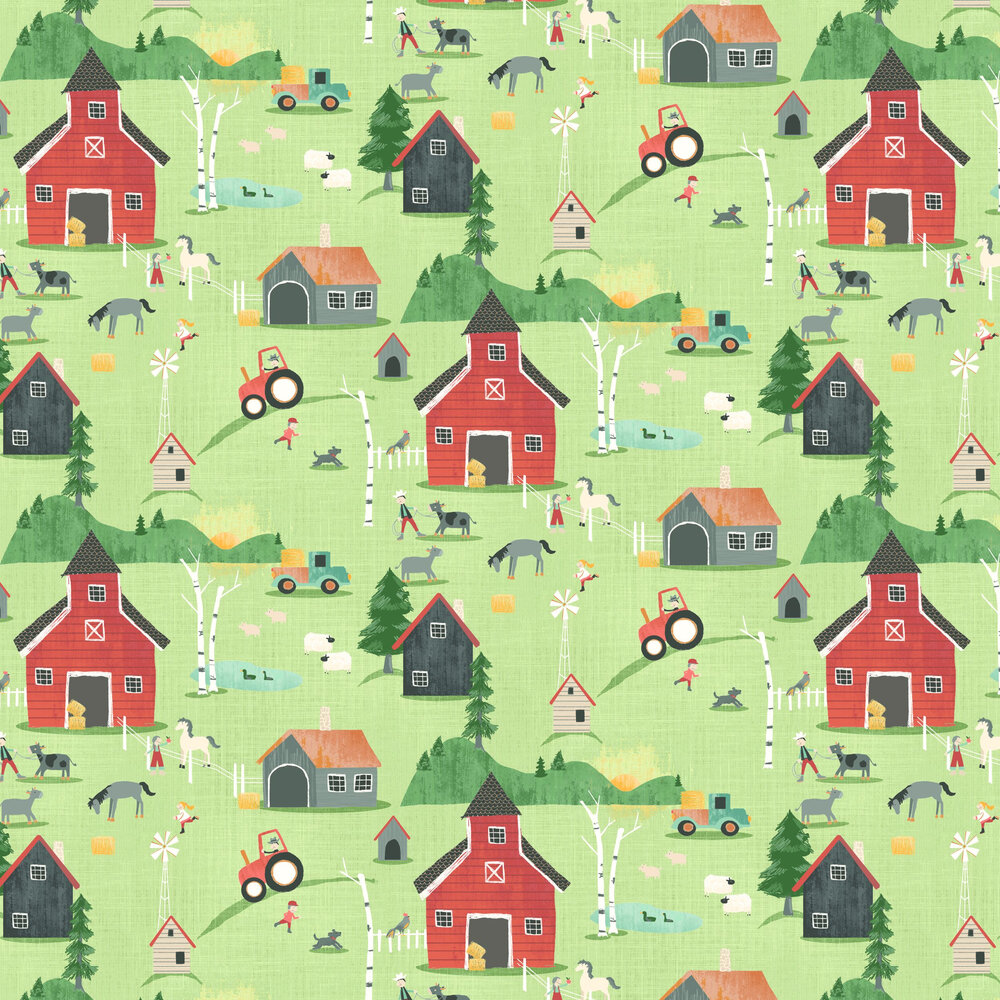 Farm Wallpaper - Teal - by Masureel