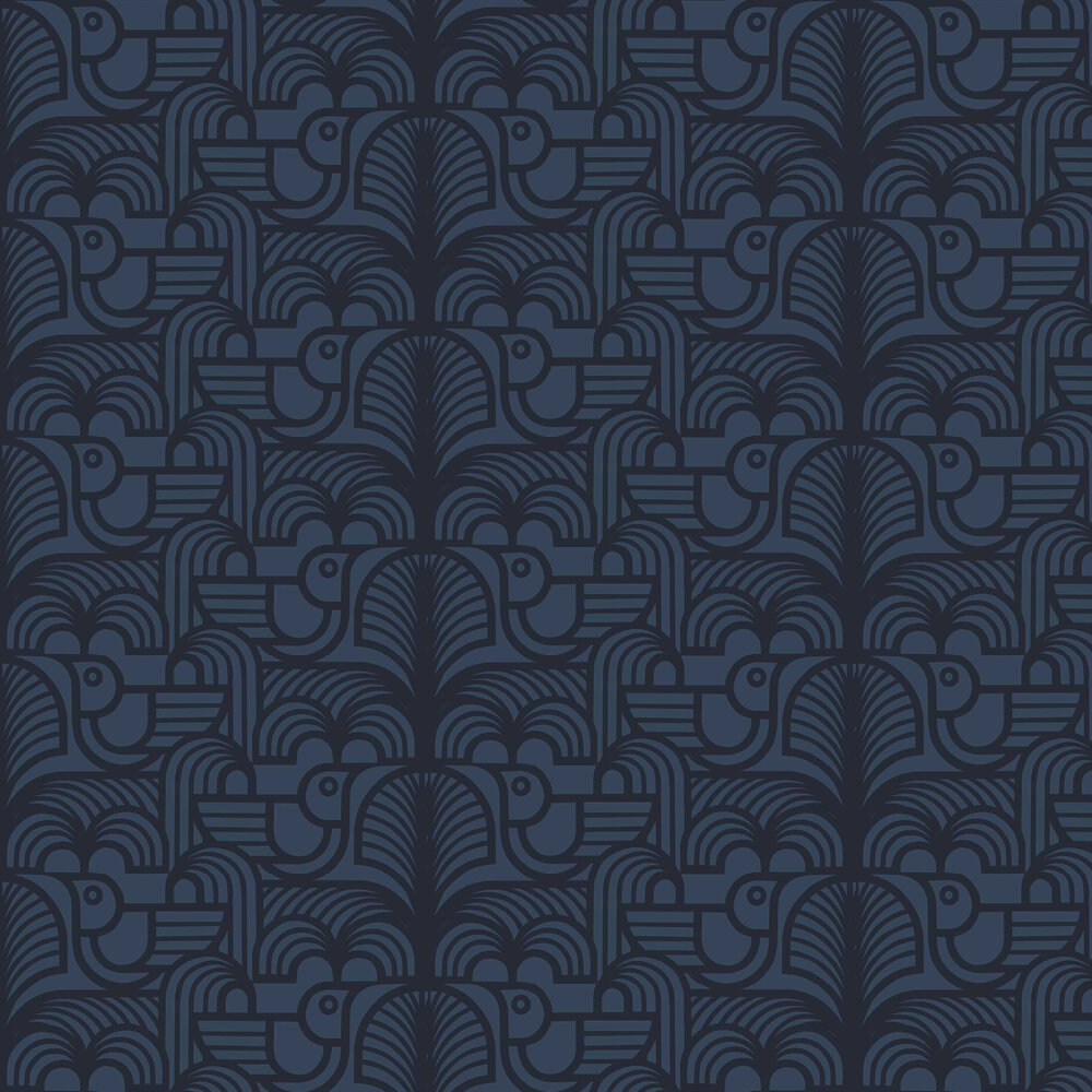 Hornsea Deco Bird Wallpaper - Midnight Blue - by Hornsea
