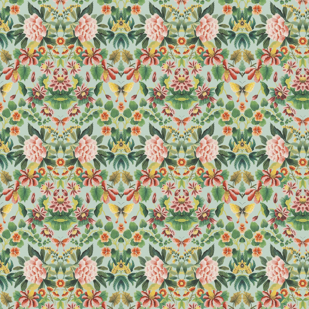 Ikebana Damask Wallpaper - Aqua - by Designers Guild