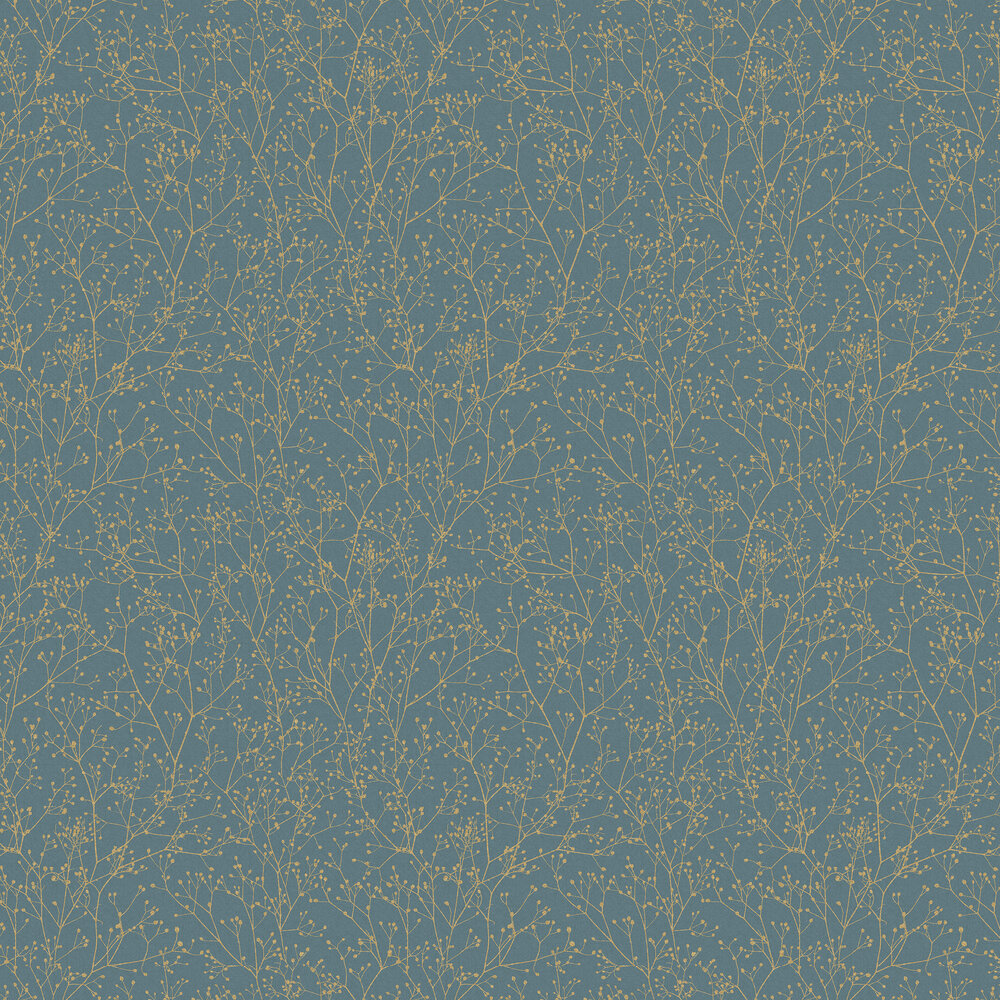 Gypsophila Wallpaper - Airforce Blue & Soft Gold - by Clarissa Hulse