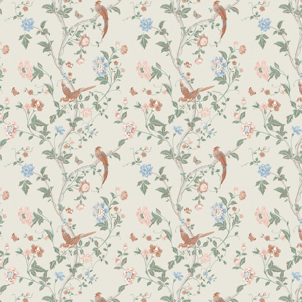 Summer Palace Wallpaper - Sage / Apricot - by Laura Ashley